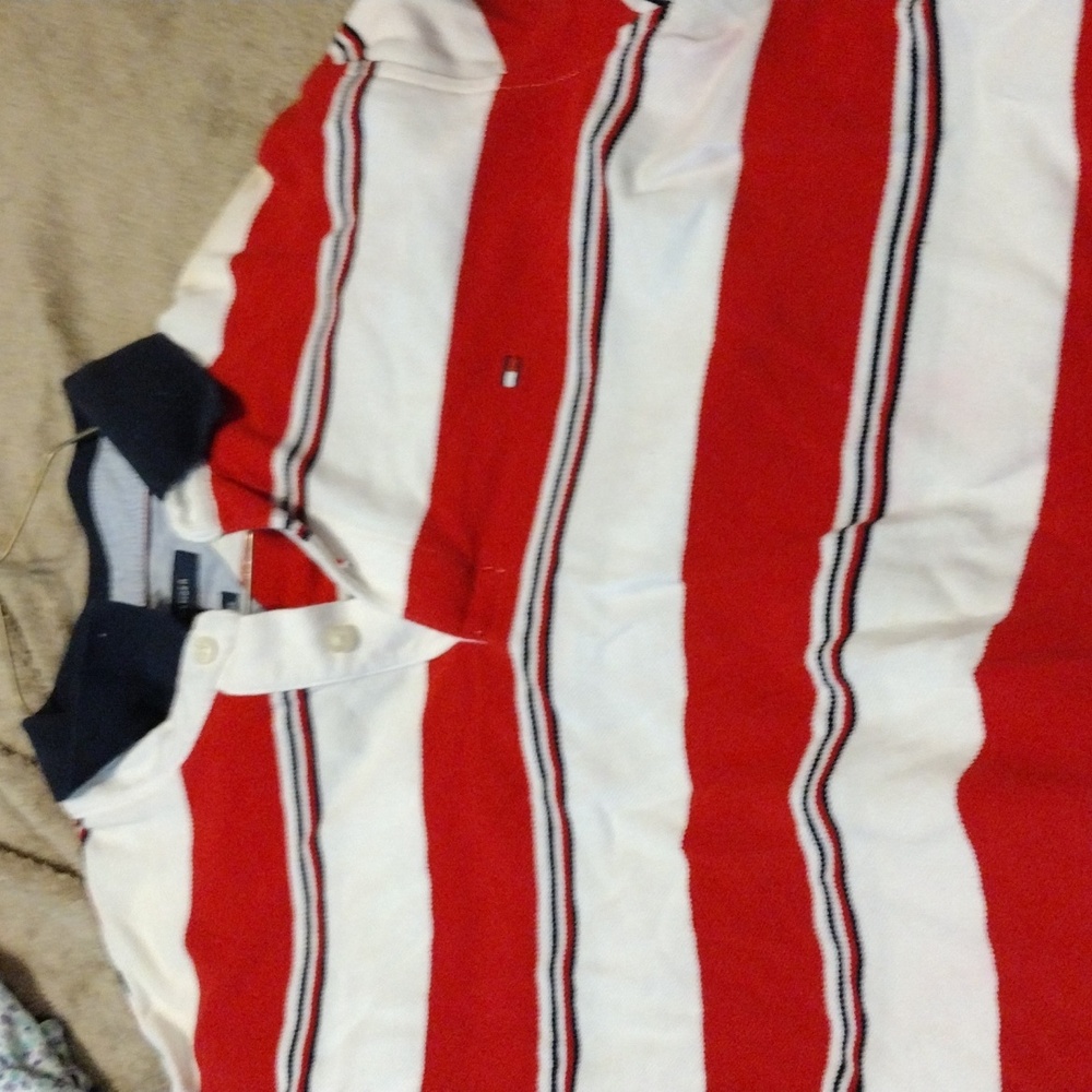 Tommy Hilfiger polo shirt red, white, and blue sz LG